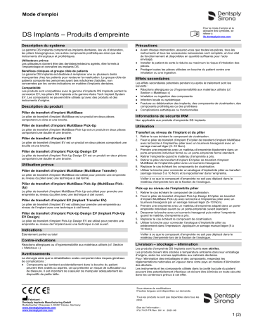 Dentsply Sirona DS Implants Impression Products ǀ FR ǀ 2021-06 Mode d'emploi | Fixfr