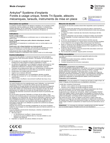 Dentsply Sirona Ankylos Implant System Drills Reamers Thread Taps Placement Aids ǀ FR ǀ 2021-01 Mode d'emploi | Fixfr