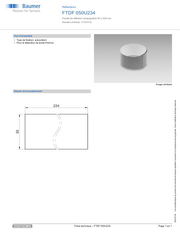 Baumer FTDF 050U234 Reflector Fiche technique | Fixfr