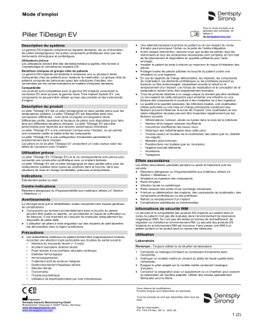 Dentsply Sirona TiDesign EV ǀ FR ǀ 2021-06 Mode d'emploi | Fixfr