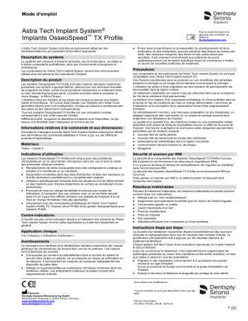 Dentsply Sirona ATIS OsseoSpeed TX Profile implants ǀ FR ǀ 2018-04 Mode d'emploi | Fixfr