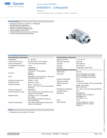 Baumer EAM360-K - CANopen® Absolute encoder Fiche technique | Fixfr