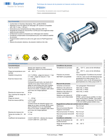 Baumer PBMH Pressure and continuous level measurement Fiche technique | Fixfr