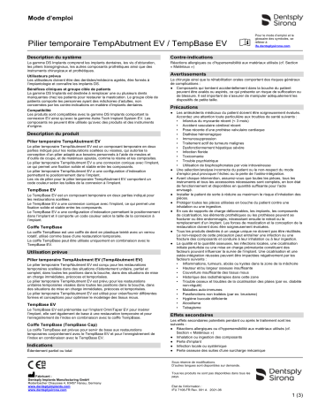 Dentsply Sirona TempAbutment EV TempBase EV ǀ FR ǀ 2021-06 Mode d'emploi | Fixfr