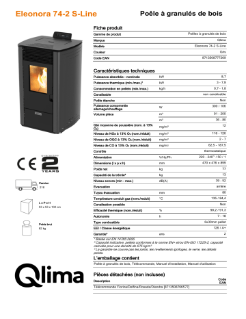 QLIMA Eleonora 74-2 S-line Pellet heater Manuel utilisateur | Fixfr