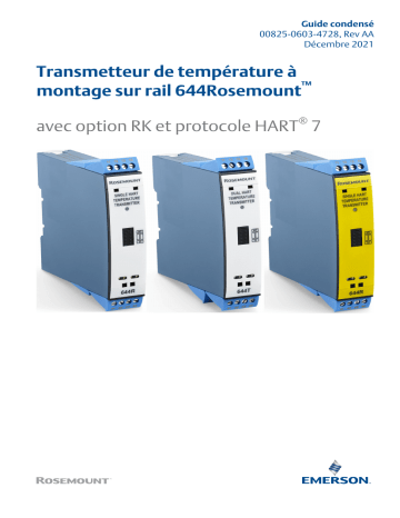 Rosemount Transmetteur de température à montage sur rail 644 Mode d'emploi | Fixfr