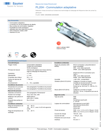 Baumer PL20H - Adaptive trigger Level measurement Fiche technique | Fixfr