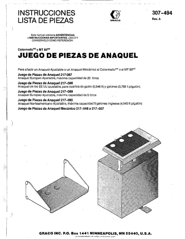 Graco 307494A Colormatic y MT80 JUEGO DE PIEZAS DE ANAQUEL Manuel du propriétaire | Fixfr