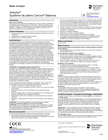 Dentsply Sirona Ankylos Cercon Balance Abutment System ǀ FR ǀ 2018-04 Mode d'emploi | Fixfr