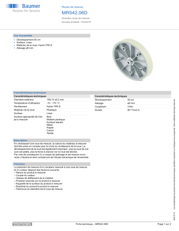 Baumer MR542.06D Measuring wheel Fiche technique | Fixfr