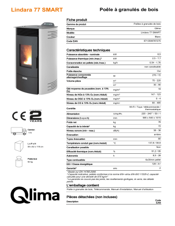 QLIMA Lindara 77 Smart S-line Pellet heater Manuel utilisateur | Fixfr