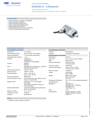 Baumer EAM360-S - CANopen® Absolute encoder Fiche technique | Fixfr