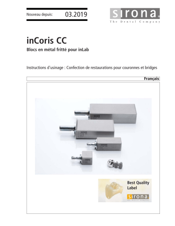 Dentsply Sirona inCoris CC Mode d'emploi | Fixfr