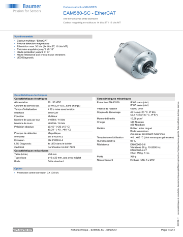 Baumer EAM580-SC - EtherCAT Absolute encoder Fiche technique | Fixfr