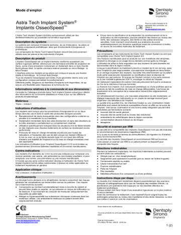 Dentsply Sirona ATIS OsseoSpeed implants ǀ FR ǀ 2018-04 Mode d'emploi | Fixfr