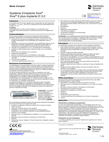 Dentsply Sirona Xive Implant System Xive S plus Implants D3.0 ǀ CA ǀ FR ǀ 2018-07 Mode d'emploi | Fixfr