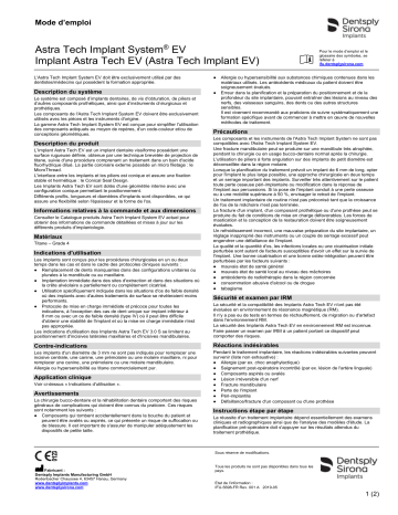 Dentsply Sirona ATIS EV Astra Tech Implant EV ǀ FR ǀ 2019-05 Mode d'emploi | Fixfr