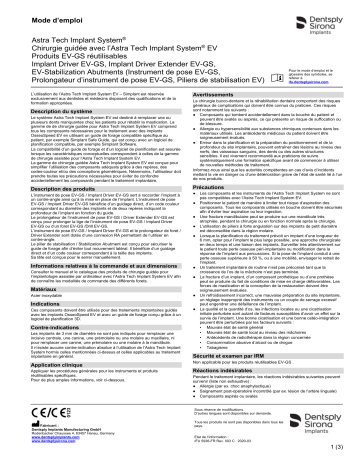 Dentsply Sirona ATIS EV Guided Surgery Implant Driver Extender Stabilization Abutments ǀ FR ǀ 2020-03 Mode d'emploi | Fixfr