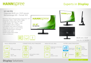 Hannspree HC248PFB Desktop Monitor Fiche technique | Fixfr