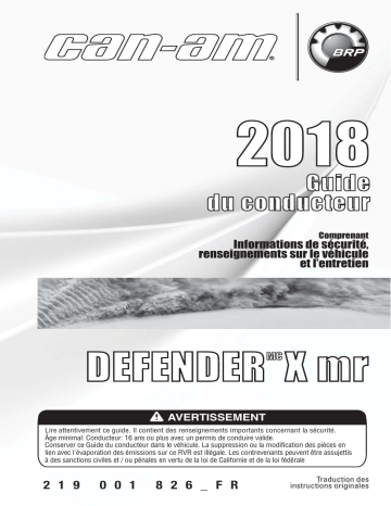 Can-Am Defender X mr Series 2018 Manuel du propriétaire | Fixfr