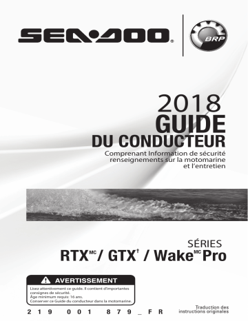 Sea-doo RXT,GTX WAKE PRO Series 2018 Manuel du propriétaire | Fixfr
