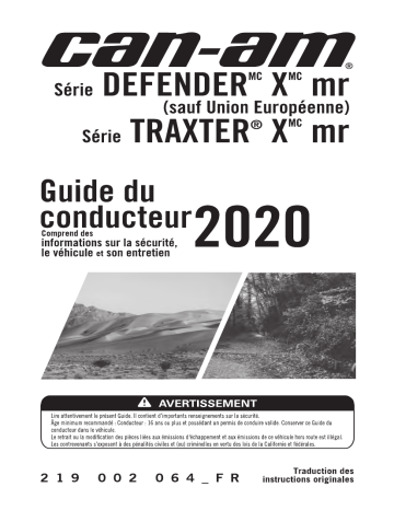 Can-Am Defender X mr and Traxter X mr Series 2020 Manuel du propriétaire | Fixfr