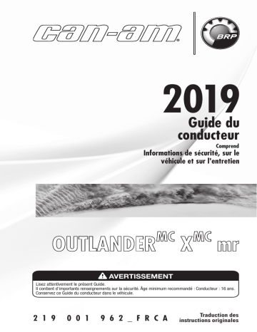 Can-Am Outlander X mr 2019 Manuel du propriétaire | Fixfr