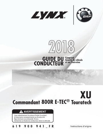 Lynx XU Commander 800R E-TEC Touratech 2018 Manuel du propriétaire | Fixfr