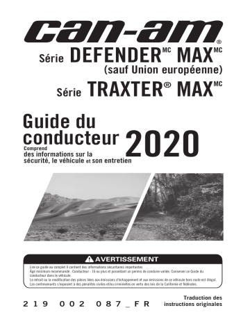 Can-Am Defender MAX / Traxter MAX Series 2020 Manuel du propriétaire | Fixfr