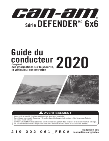 Can-Am Defender 6x6 Series 2020 Manuel du propriétaire | Fixfr