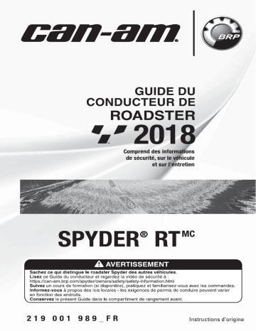 Can-Am Spyder RT 2018 Manuel du propriétaire | Fixfr