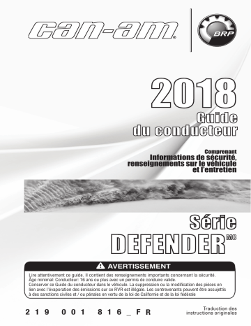 Can-Am Defender Series 2018 Manuel du propriétaire | Fixfr