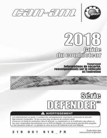 Can-Am Defender Series (XTP) 2018 Manuel du propriétaire | Fixfr