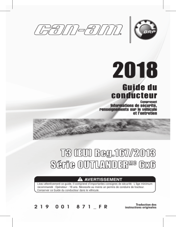 Can-Am T3 Reg. 167/2013 Outlander 6x6 Series 2018 Manuel du propriétaire | Fixfr