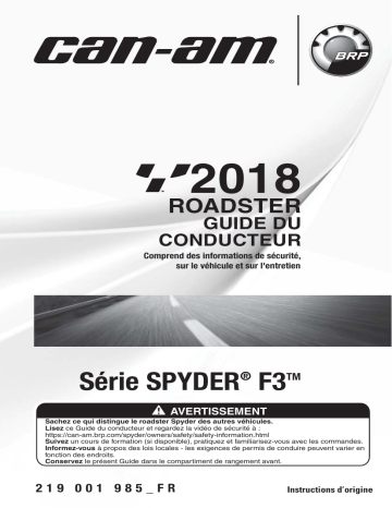 Can-Am Spyder F3 Series 2018 Manuel du propriétaire | Fixfr