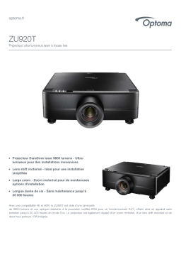 Optoma ZU920T Ultra bright fixed lens laser projector Manuel du propriétaire