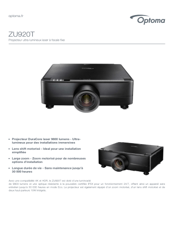Optoma ZU920T Ultra bright fixed lens laser projector Manuel du propriétaire | Fixfr