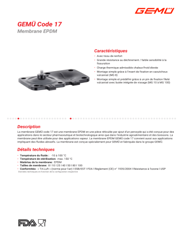 Gemu Code 17 EPDM diaphragm Fiche technique | Fixfr