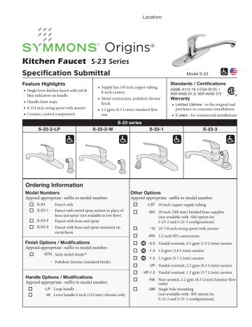 Symmons Industries S-23 Origins® Single Handle Lever Deck Mount Service Faucet in Polished Chrome spécification | Fixfr