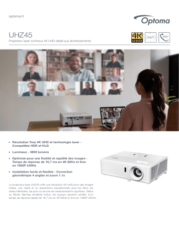Optoma UHZ45 Bright 4K UHD laser projector for business and home Manuel du propriétaire | Fixfr
