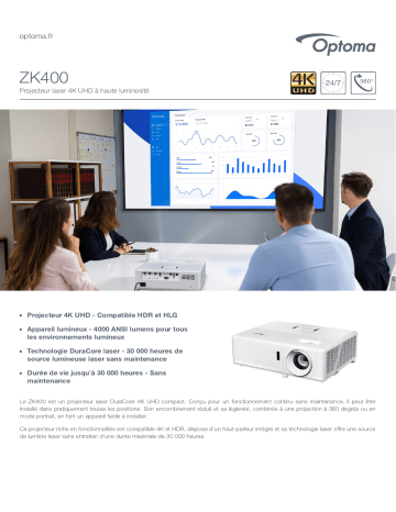Optoma ZK400 4K UHD high brightness laser projector Manuel du propriétaire | Fixfr