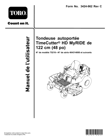 Toro TimeCutter HD MyRide 48in Riding Mower Riding Product Manuel utilisateur | Fixfr