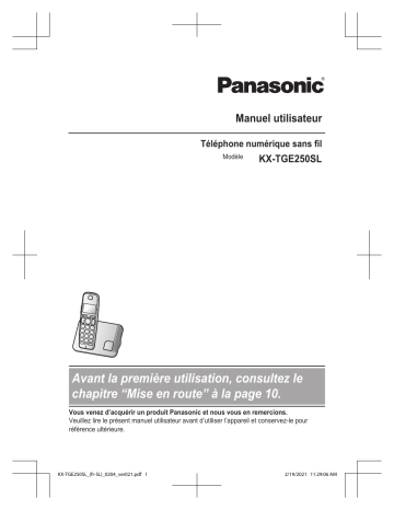 Panasonic KXTGE250SL Mode d'emploi | Fixfr