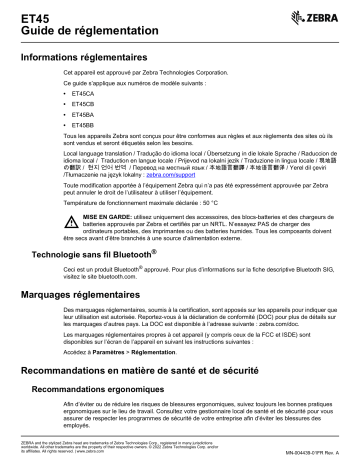 Zebra ET45 Manuel du propriétaire | Fixfr