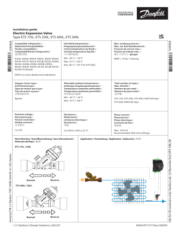 ETS 250L | Danfoss ETS 175L Electric Expansion Valve_ETS , 250L, 400L Guide d'installation | Fixfr