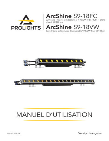 9x2W IP66 RGB + Warm White architectural linear fixture, 50 cm | ProLights 18x2W IP66 RGB + Warm White architectural linear bar, 100 cm Manuel utilisateur | Fixfr