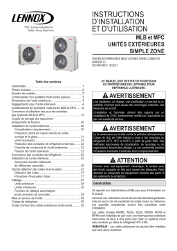 Lennox MLB,3PC and MPC Multi-Zone Heat Pump Guide d'installation