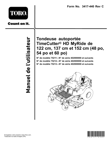 TimeCutter HD MyRide 60in Riding Mower | TimeCutter HD MyRide 48in Riding Mower | Toro TimeCutter HD MyRide 54in Riding Mower Riding Product Manuel utilisateur | Fixfr