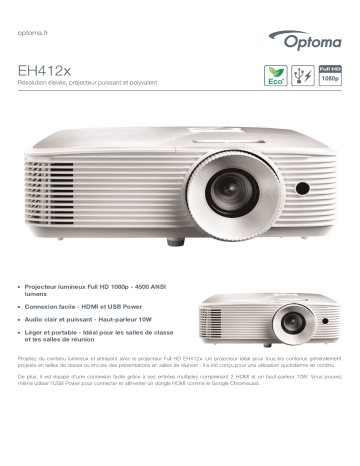 Optoma EH412x High resolution, versatile and bright projector Manuel du propriétaire | Fixfr