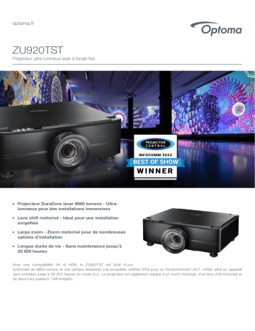 Optoma ZU920TST Ultra-Bright fixed lens laser projector Manuel du propriétaire | Fixfr